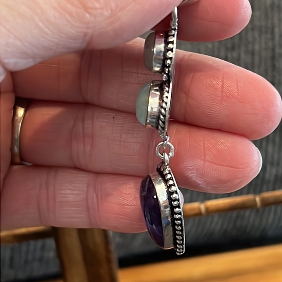 Amethyst, Aquamarine & Rainbow 🌈 Moonstone Handcrafted Pendant NWOT - Picture 15 of 17